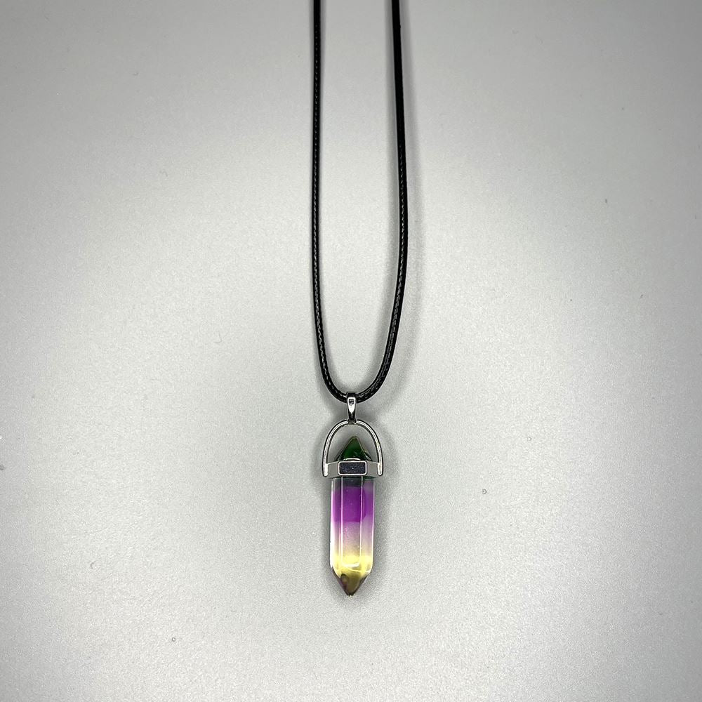 Double Point Pencil Pendant, Black String, Glass