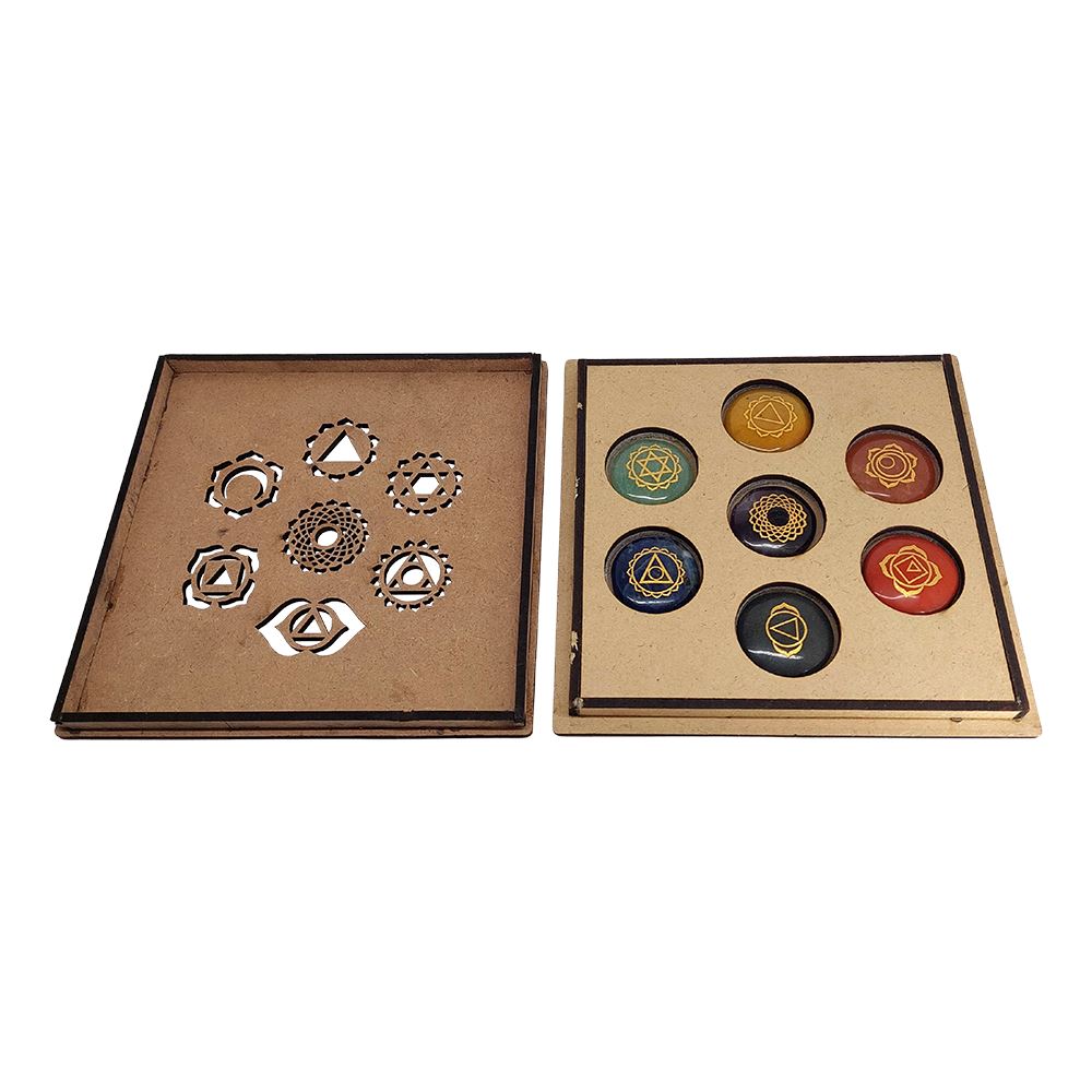 7 Chakra Stone Set with Assorted Wooden Case Design